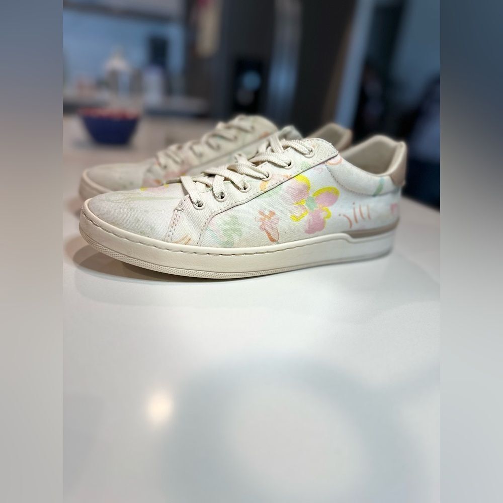 Coach Women's Clip Leather Low Top Sneaker Chalk Floral - Picture 1 of 6